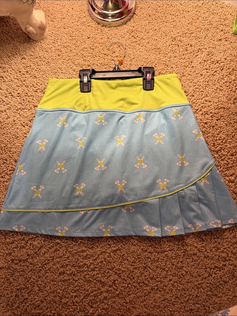 Birdies & Bows Light Blue & Lime Green Pleated Women's Skirt